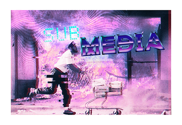 Submedia hoodie featuring a vaporwave motif on model